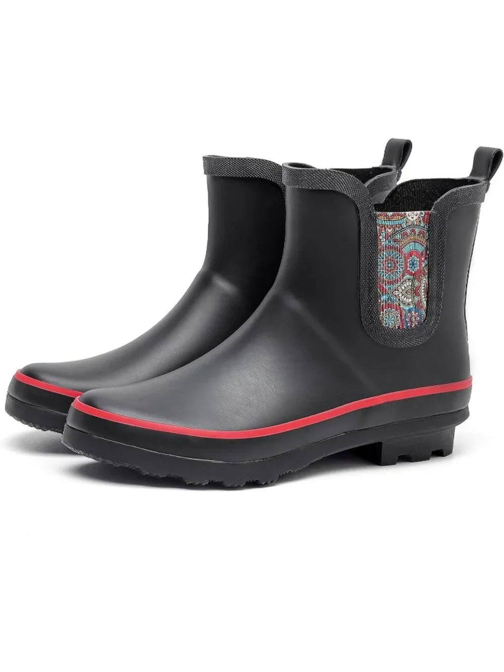 Women's Black Light Ankle Garden Anti-Slipping Floral Printed Stylish Rain Boots